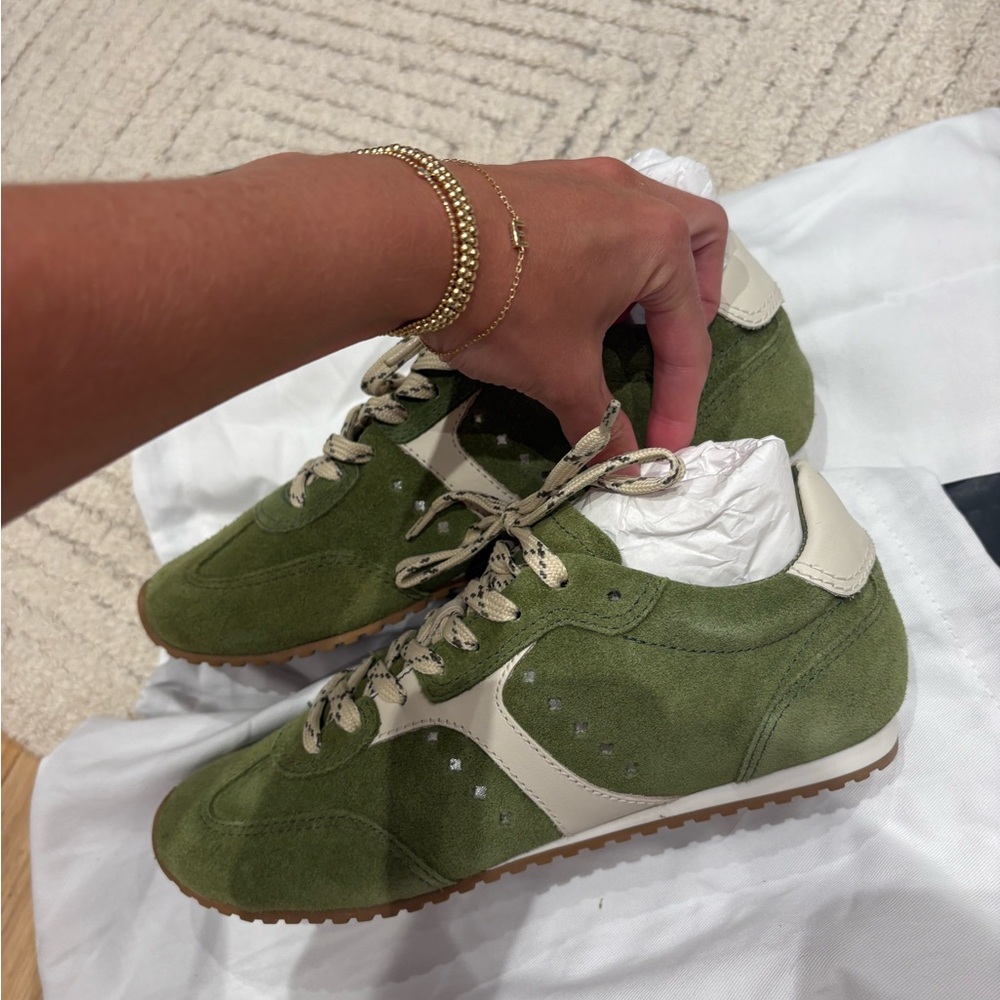 Larroude Stella Suede Sneakers in Seaweed Suede and Ivory Leather - Picture 10 of 11